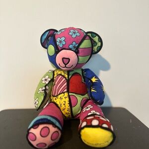 Build-a-Bear  Romero Britto Plush Signature Colorful Heart Flower Patchwork